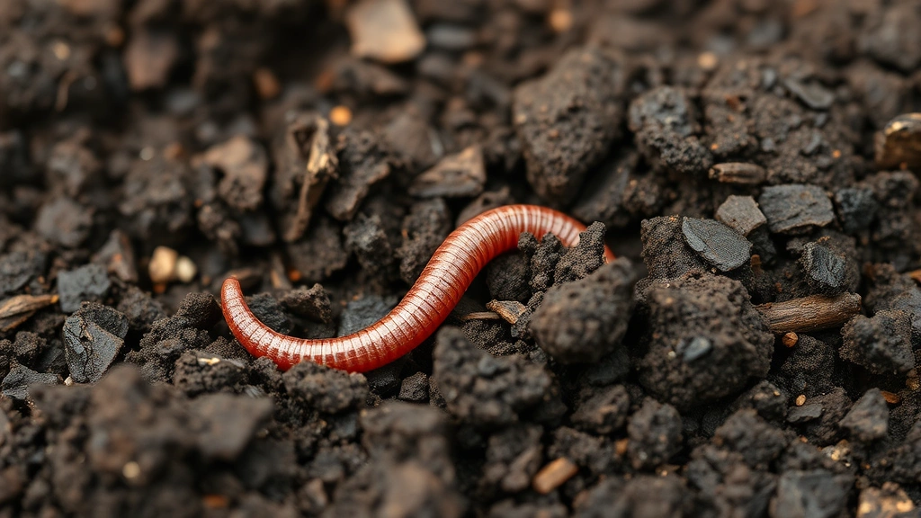 Close-up of rich, dark loamy garden soil with visible organic matter, crumbly texture, and healthy earthworm in moist but well-draining soil, photorealistic detail