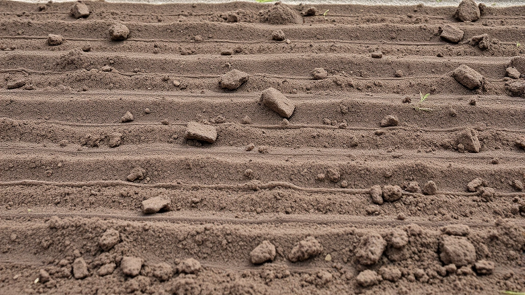 Freshly cultivated garden bed with fine, crumbly soil texture ready for planting, showing multiple cultivation passes with even soil surface, overcast garden setting