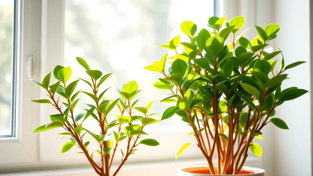 Vibrant jade plant with thick glossy green leaves and woody stems in bright sunlit window, photorealistic indoor plant photography