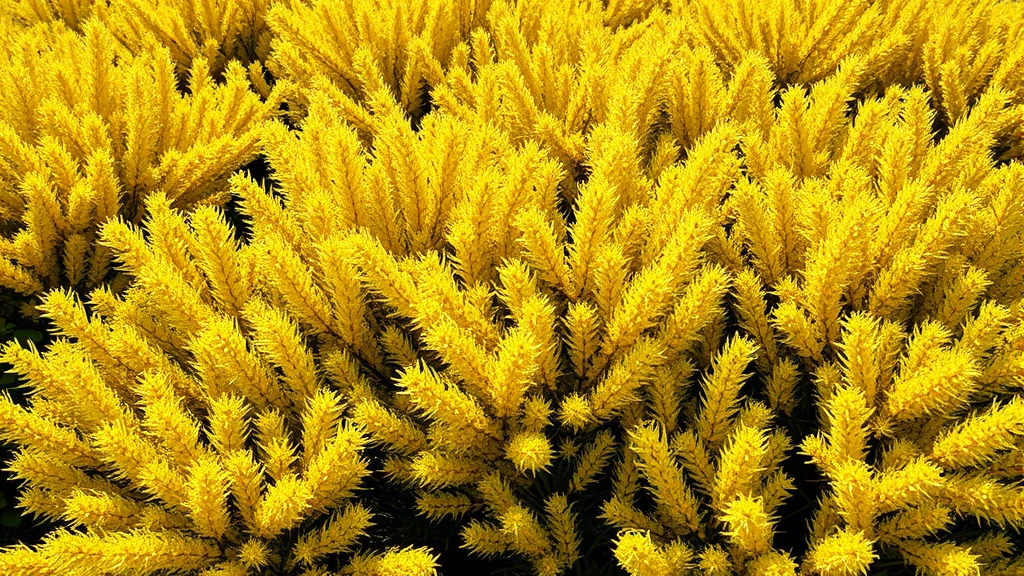Dense barrier of golden-yellow barberry shrubs with razor-sharp spines, sunlight highlighting fine-textured foliage, landscape design application