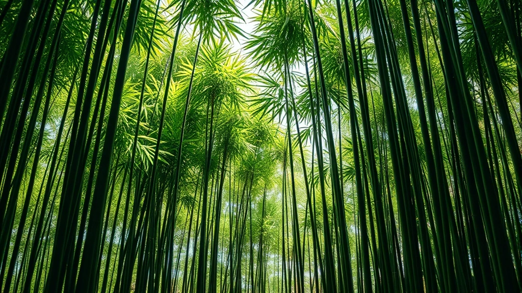 Lush green bamboo grove with delicate stems creating vertical lines, dappled sunlight filtering through leaves, peaceful and serene atmosphere, photorealistic botanical photography
